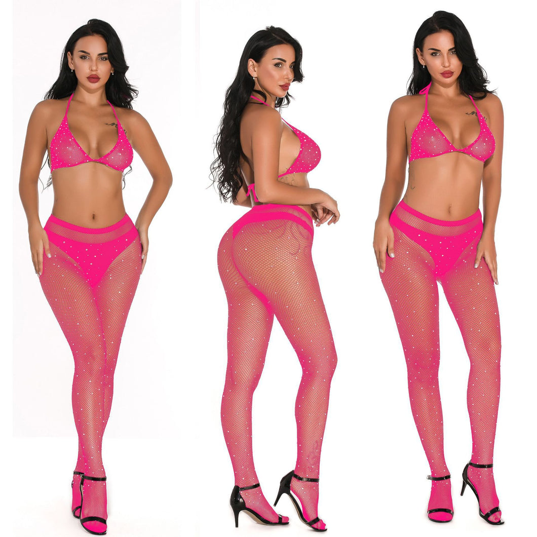 Hot sale shiny rhinestone sexy lingerie two-piece set(No panties)