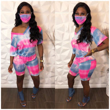 Load image into Gallery viewer, Tie-dye V-neck sports shorts suit AY1137
