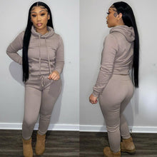 Load image into Gallery viewer, Plus velvet drawstring hooded two-piece suit（AY1467）
