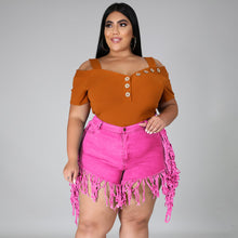Load image into Gallery viewer, Ripped fringed brushed denim shorts plus size AY1133
