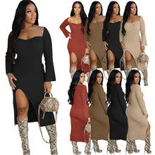 Load image into Gallery viewer, Fashion Solid Color Slit Slim Dress（AY1715）

