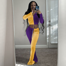 Load image into Gallery viewer, Contrast color long-sleeved jacket flared pants suit（AY1289
