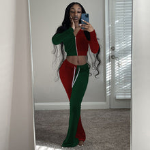 Load image into Gallery viewer, Contrast color long-sleeved jacket flared pants suit（AY1289
