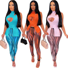 Load image into Gallery viewer, Sexy Cutout Top Print Trousers Two Piece Set（AY1797）
