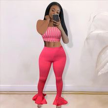 Load image into Gallery viewer, Striped tube top ruffled pants suit AY1110
