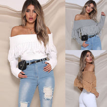 Load image into Gallery viewer, One-shoulder fringed off-shoulder sweater（AY1439）
