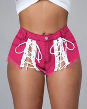 Load image into Gallery viewer, Lace up fringed denim shorts（AY2263）
