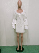 Load image into Gallery viewer, Lace-up square neck puff sleeve dress（AY1459）
