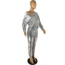 Load image into Gallery viewer, Sequin sexy strapless long sleeve two-piece suit
