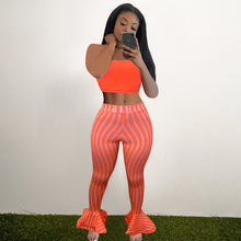 Load image into Gallery viewer, Striped tube top ruffled pants suit AY1110
