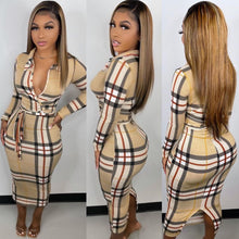 Load image into Gallery viewer, Fashion Plaid Print V Neck Dress AY1699

