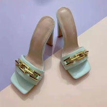Load image into Gallery viewer, Metal chain high heel slippers

