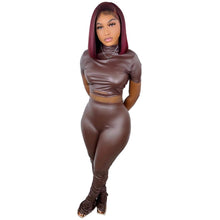 Load image into Gallery viewer, Fashion skinny stretch PU leather pants two-piece set（AY1764）
