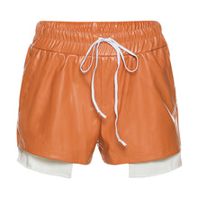 Load image into Gallery viewer, Contrast Faux Leather Lace-Up Shorts（AY2278）
