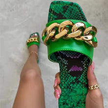 Load image into Gallery viewer, Snake print metal chain slippers
