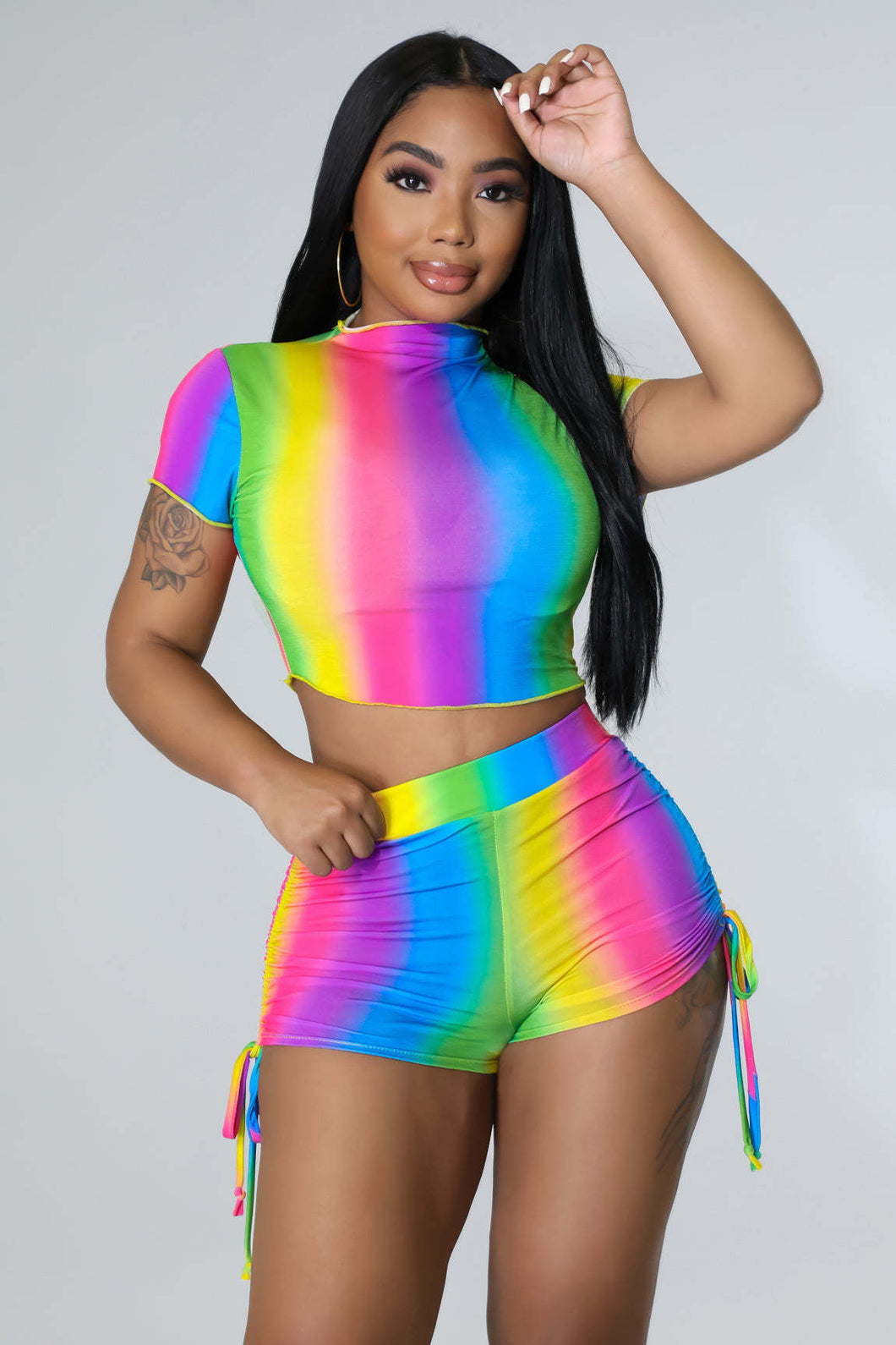 Rainbow Stripe casual large short T-shirt set AY2018