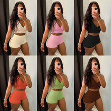 Load image into Gallery viewer, Solid thread jacquard vest Shorts Set AY2196

