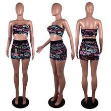 Load image into Gallery viewer, lettered print chest wrap drawcord backless 2pcs set AY2159
