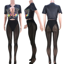 Load image into Gallery viewer, Printed cardigan mesh pantyhose three piece set （AY1961）
