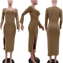 Load image into Gallery viewer, Fashion Solid Color Slit Slim Dress（AY1715）
