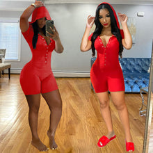 Load image into Gallery viewer, Women&#39;s single row button short sleeve hat Jumpsuit AY1937
