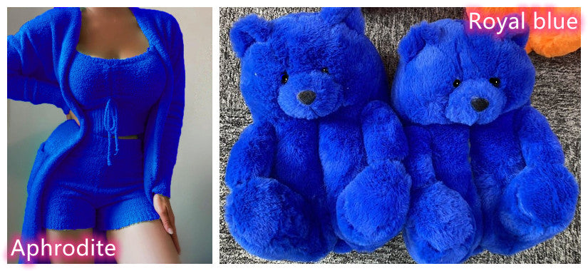 Plush Three Piece+teddy bear slipper set