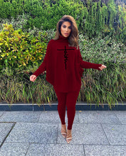 Load image into Gallery viewer, Fashion letter print bat sleeve slit suit（AY1519)
