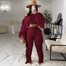 Load image into Gallery viewer, Solid color knitted long sleeve tassel suit（AY1480）
