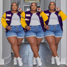 Load image into Gallery viewer, Plus size fashion printed color matching baseball jacket AY2559
