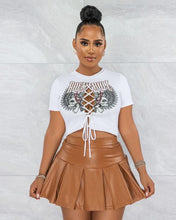 Load image into Gallery viewer, Fashion Print T-Shirt Pleated Leather Skirt Two Piece Set（AY1781）
