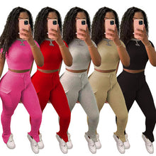 Load image into Gallery viewer, Slim-fit T-shirt high waist split suit AY1178
