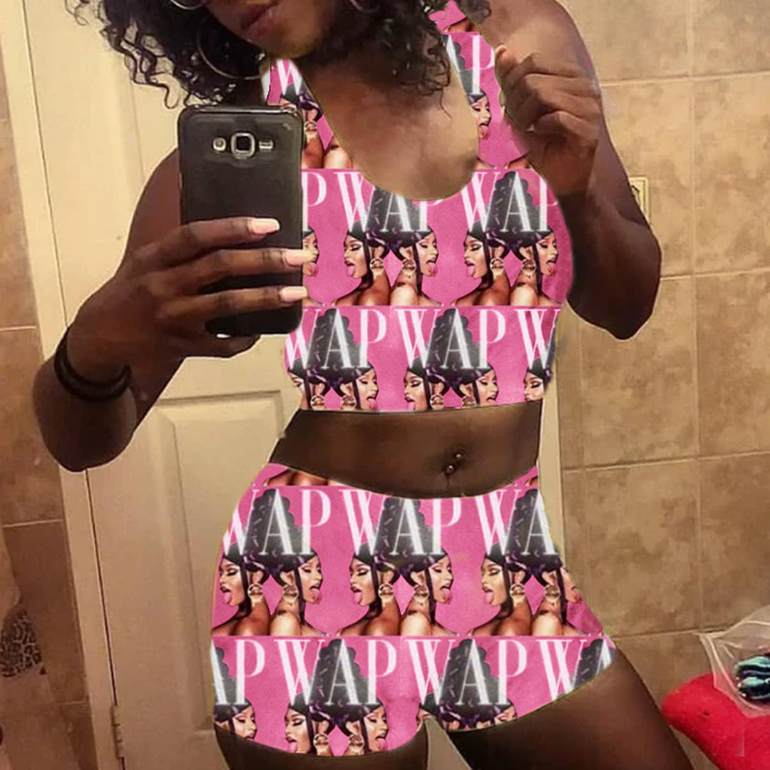 WAP printed vest shorts suit(A11269)