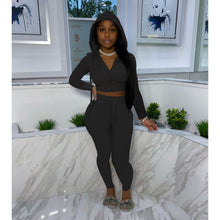 Load image into Gallery viewer, Autumn new solid color hooded zipper leisure two-piece suit（AY1249)
