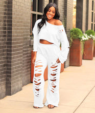 Load image into Gallery viewer, Women&#39;s casual solid color ripped flared pants sweater suit
