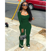 Load image into Gallery viewer, Sexy deep v long sleeve flared trousers two-piece suit（AY1255)
