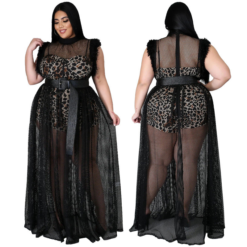 Sexy mesh maxi dress two piece set（Belt not included）AY1725