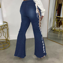 Load image into Gallery viewer, High-rise slim-fit lace-up jeans（AY1618）
