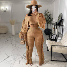 Load image into Gallery viewer, Solid color knitted long sleeve tassel suit（AY1480）
