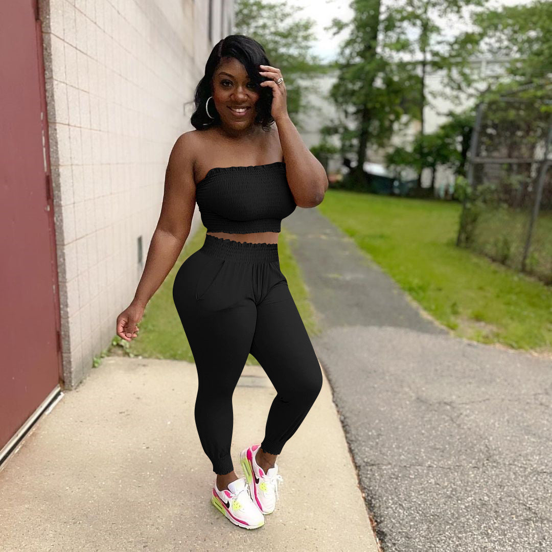 Pleated tube top leisure suit AY1114