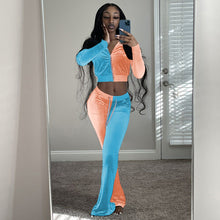 Load image into Gallery viewer, Contrast color long-sleeved jacket flared pants suit（AY1289
