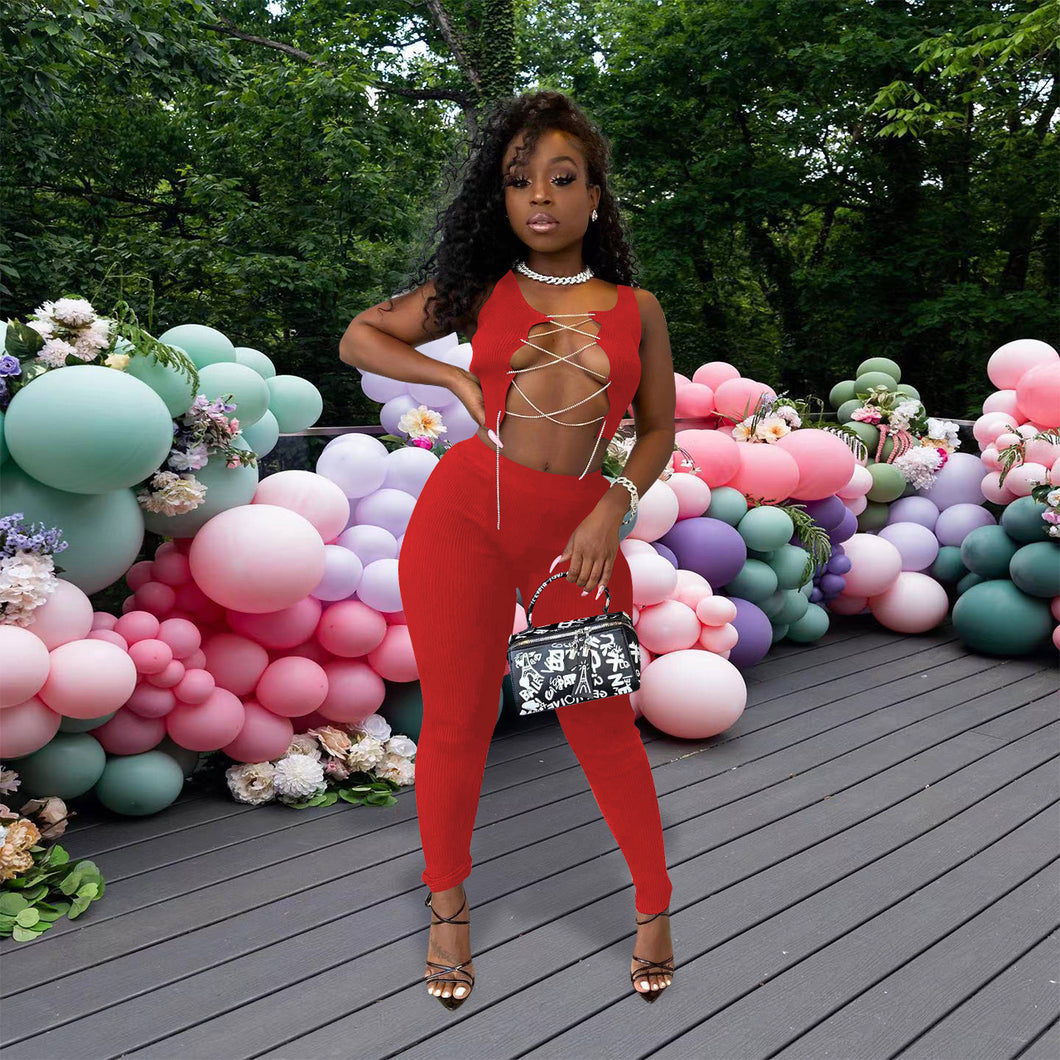 Sexy solid color chain suit（AY2250）