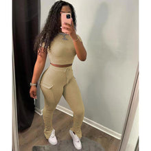 Load image into Gallery viewer, Slim-fit T-shirt high waist split suit AY1178
