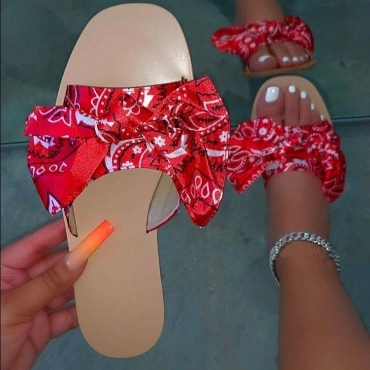 Printed bow slippers SY0109