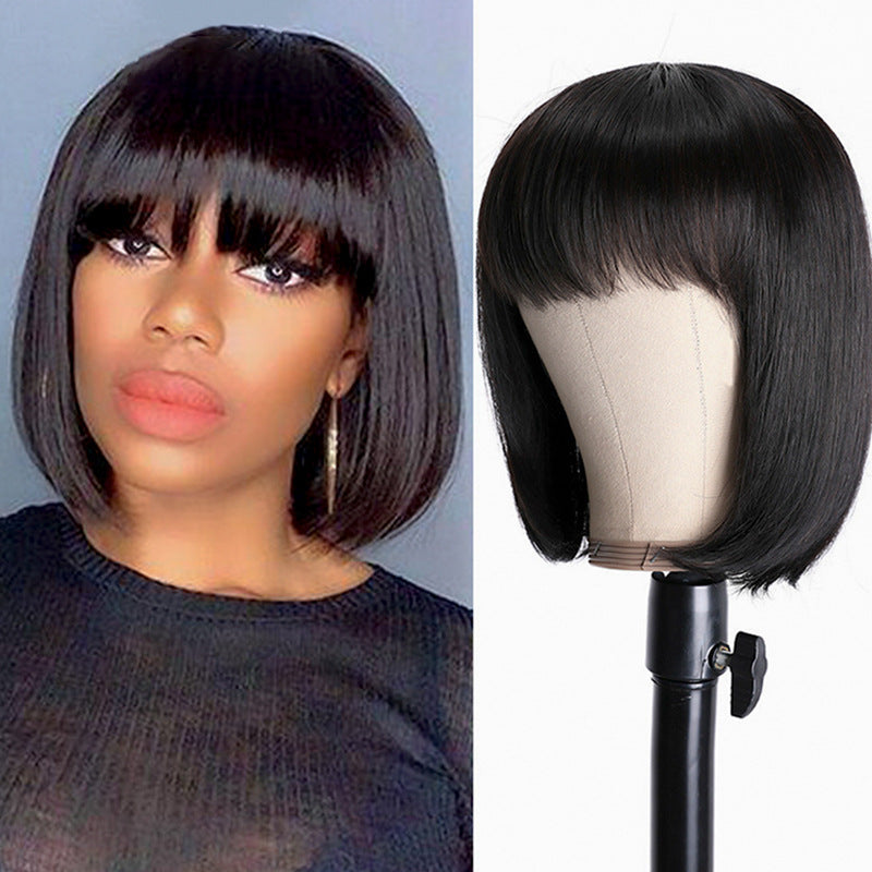 Human hair bob bangs natural wig(AH5038)