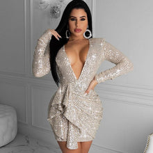 Load image into Gallery viewer, Deep V-neck open back sequin dress（AY1457）
