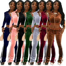 Load image into Gallery viewer, Fashion ribbed color-block flared pants suit（AY1309）
