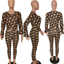 Load image into Gallery viewer, Fashion plaid long-sleeved shirt and pants two-piece suit（AY1316）
