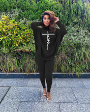 Load image into Gallery viewer, Fashion letter print bat sleeve slit suit（AY1519)
