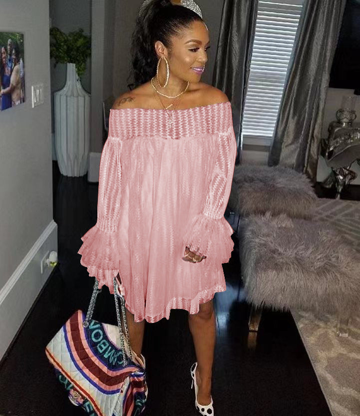 Sexy One-Line Neck Pineapple Sleeve Dress（AY2319）