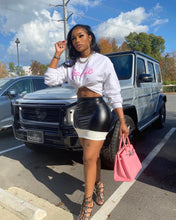 Load image into Gallery viewer, long-sleeved T-shirt short skirt suit two-piece patchwork leather skirt AY2610
